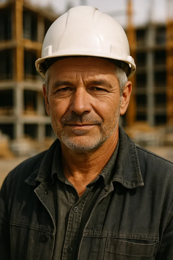Jefe de obra con casco blanco en una obra