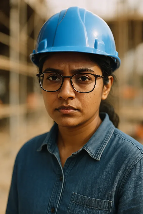 Técnico de obra con casco azul