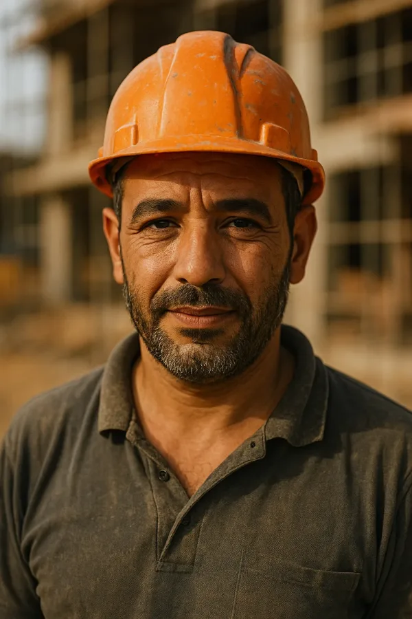 Profesional de reformas con casco naranja