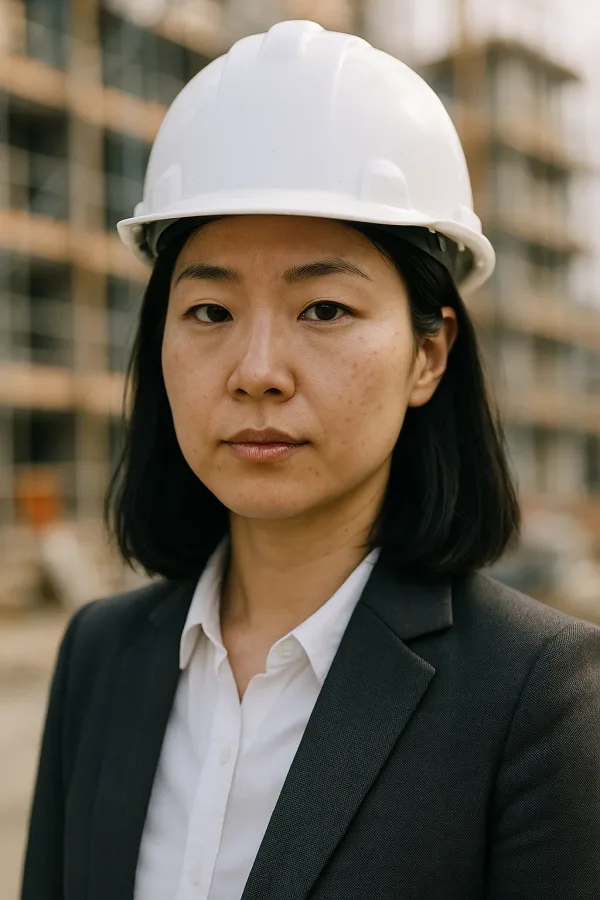 Directora de obra con casco blanco