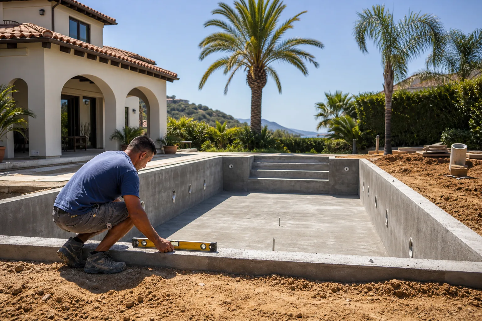 Construcción de piscina en una villa mediterránea
