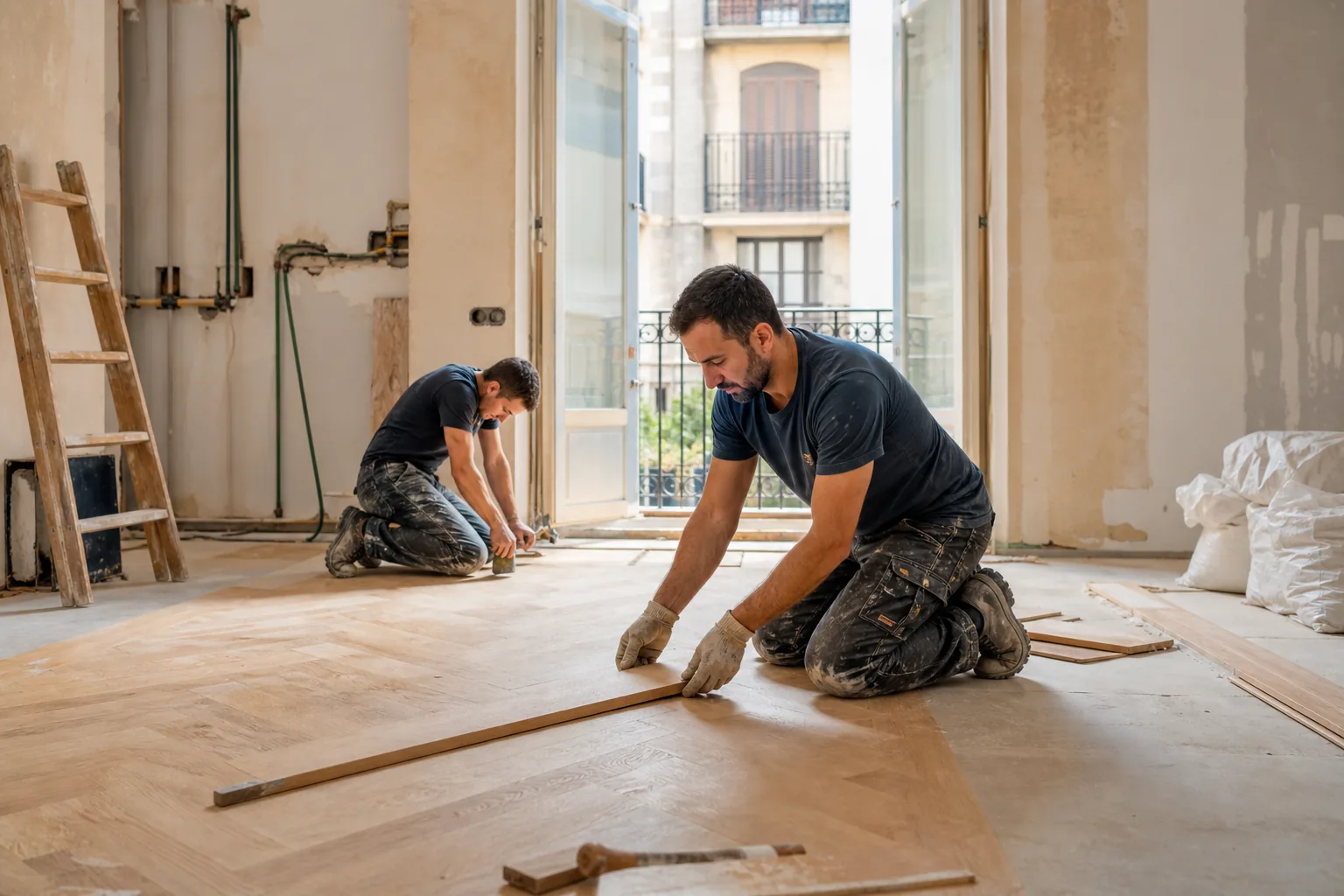 Equipo de reformas trabajando en una vivienda