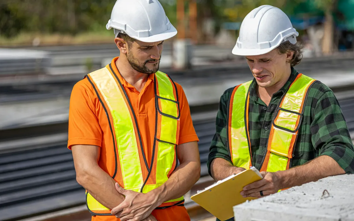 Residente de obra llenando el formato de análisis de riesgos de una obra en construcción