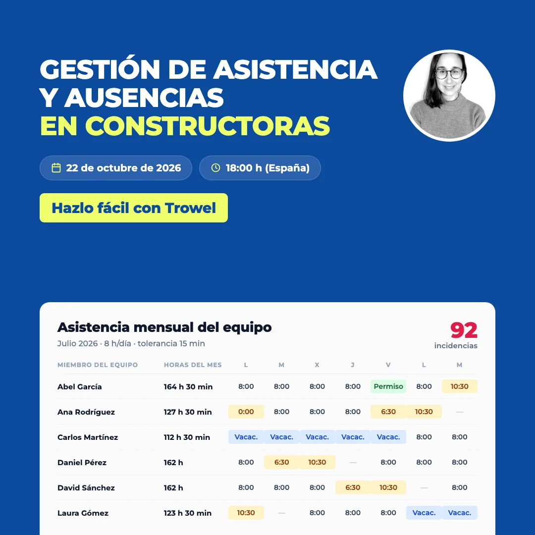Webinar gratuito: gestión de asistencia y ausencias en constructoras