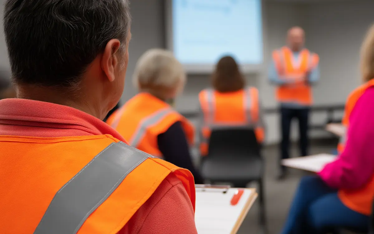 Construction company administrator reviewing a progress certification and an invoice with VAT reverse charge in the technical office