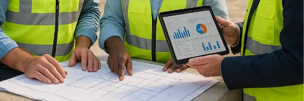 Site manager reviewing construction progress on Trowel's digital app